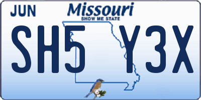 MO license plate SH5Y3X