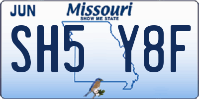 MO license plate SH5Y8F