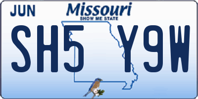 MO license plate SH5Y9W