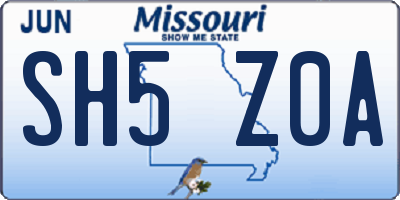 MO license plate SH5Z0A
