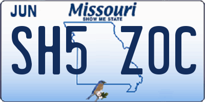 MO license plate SH5Z0C