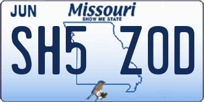 MO license plate SH5Z0D