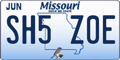 MO license plate SH5Z0E