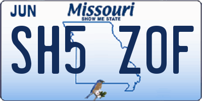 MO license plate SH5Z0F