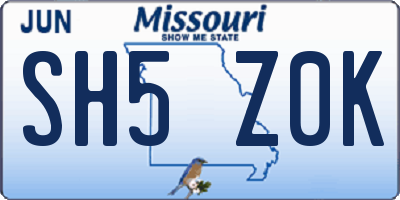 MO license plate SH5Z0K