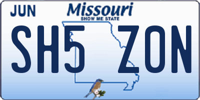 MO license plate SH5Z0N