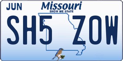 MO license plate SH5Z0W