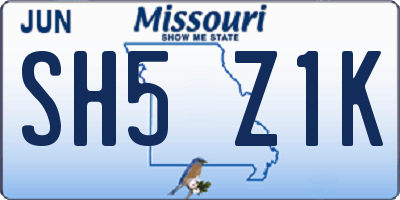 MO license plate SH5Z1K