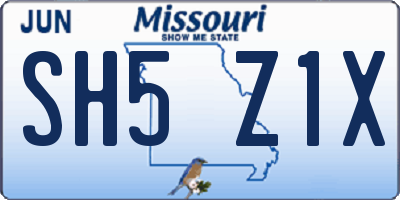 MO license plate SH5Z1X