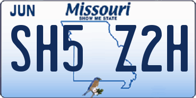 MO license plate SH5Z2H