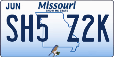 MO license plate SH5Z2K