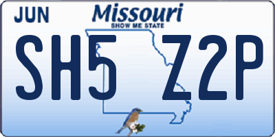 MO license plate SH5Z2P