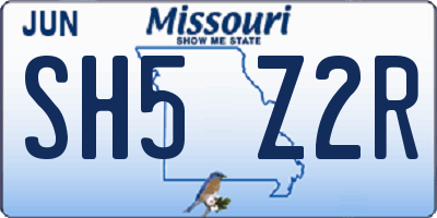 MO license plate SH5Z2R