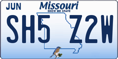MO license plate SH5Z2W