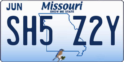 MO license plate SH5Z2Y