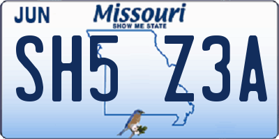 MO license plate SH5Z3A