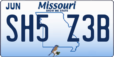 MO license plate SH5Z3B