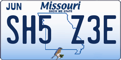 MO license plate SH5Z3E