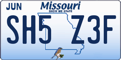 MO license plate SH5Z3F