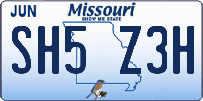 MO license plate SH5Z3H