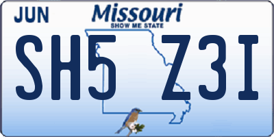 MO license plate SH5Z3I