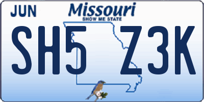 MO license plate SH5Z3K