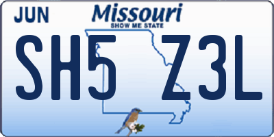 MO license plate SH5Z3L