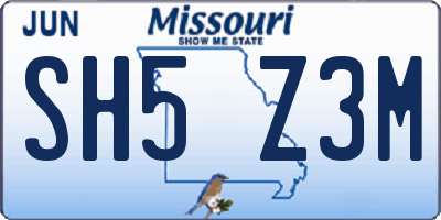 MO license plate SH5Z3M