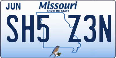 MO license plate SH5Z3N