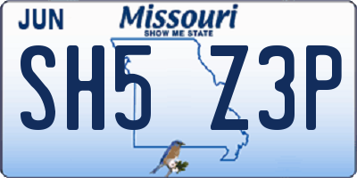 MO license plate SH5Z3P