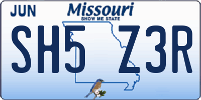 MO license plate SH5Z3R