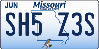 MO license plate SH5Z3S