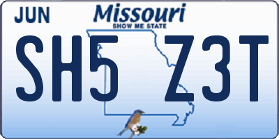 MO license plate SH5Z3T