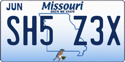 MO license plate SH5Z3X