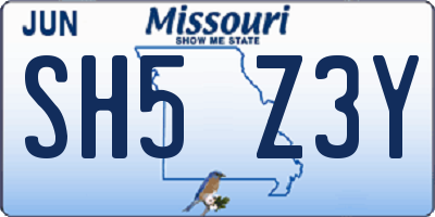 MO license plate SH5Z3Y
