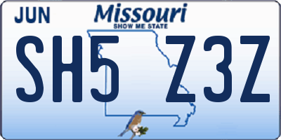MO license plate SH5Z3Z