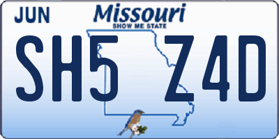 MO license plate SH5Z4D