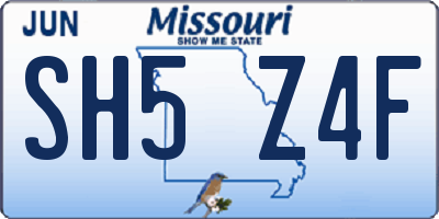 MO license plate SH5Z4F
