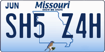 MO license plate SH5Z4H