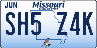 MO license plate SH5Z4K