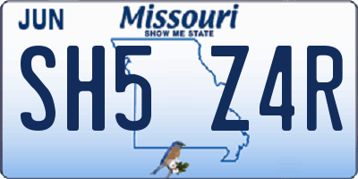 MO license plate SH5Z4R