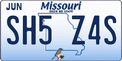 MO license plate SH5Z4S