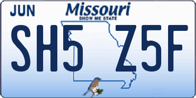 MO license plate SH5Z5F