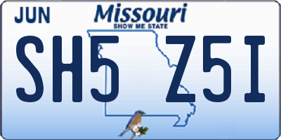 MO license plate SH5Z5I