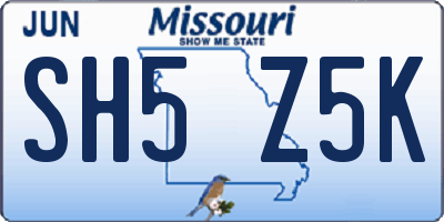 MO license plate SH5Z5K