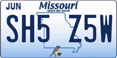 MO license plate SH5Z5W