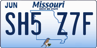 MO license plate SH5Z7F