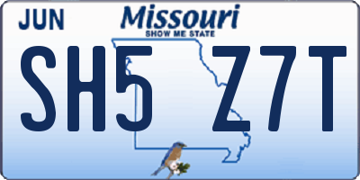 MO license plate SH5Z7T