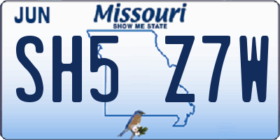 MO license plate SH5Z7W