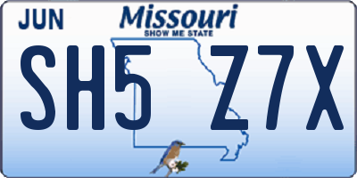 MO license plate SH5Z7X